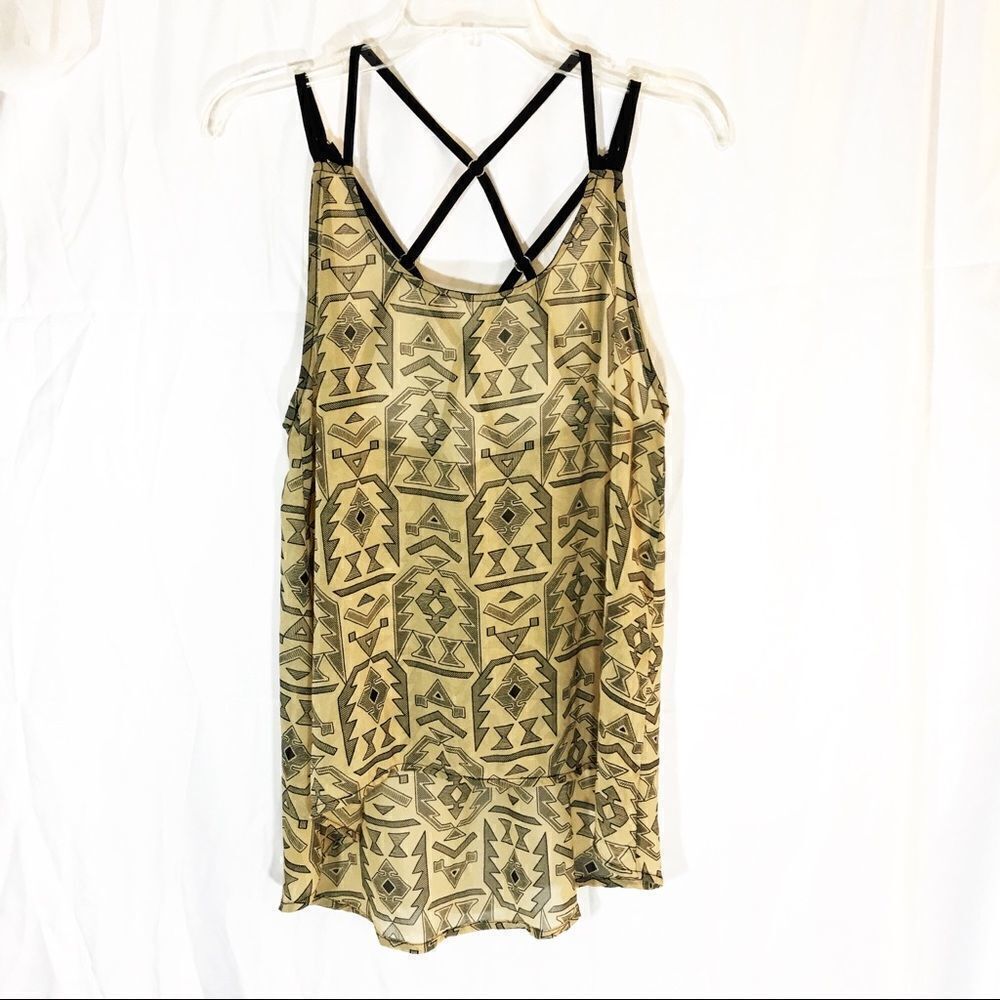 Marisol Sheer Geometric Multi Strap Cami w/ Aztec design Size Medium